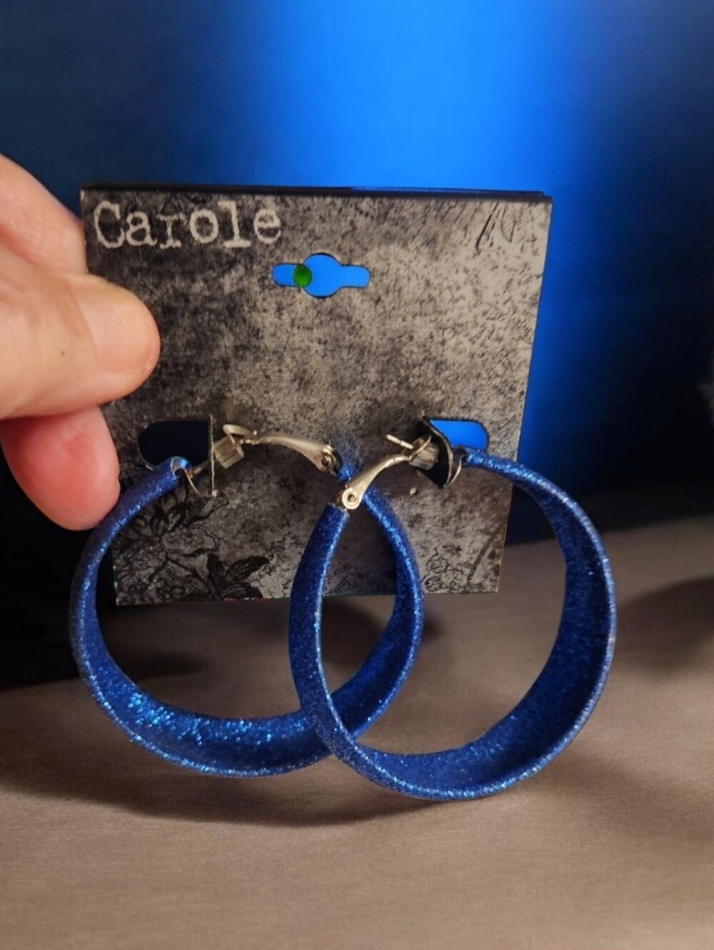 Carolee Royal Blue Sparkle Hoop Earrings■ Final Price